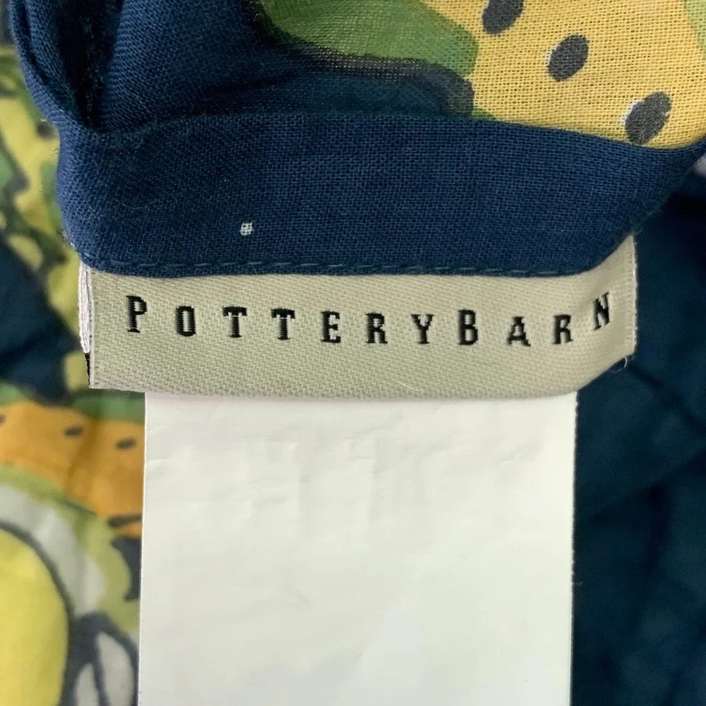 Pottery Barn Kantha Bird‎ Floral Quilted Pillow Sham Navy White Cotton Tie